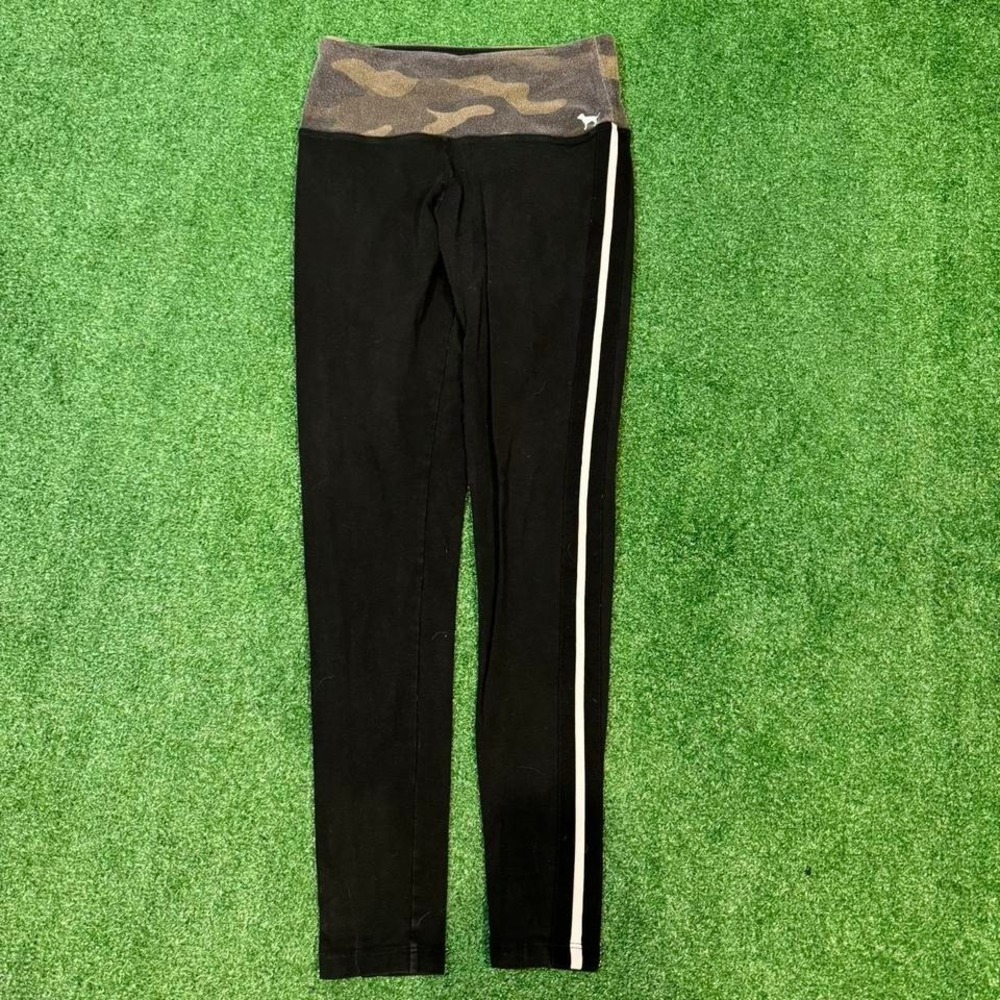Y2K Victoria Secrete Cute Black with Camo waistband Pink Leggings Size Small